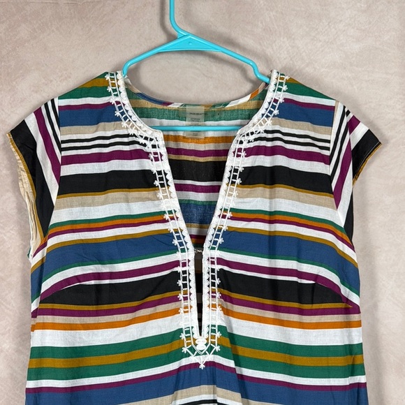 Bleu Rod Beattie Swimsuit Cover up Dress Striped Tiered Fringe Hem Embroidered S - Picture 4 of 11